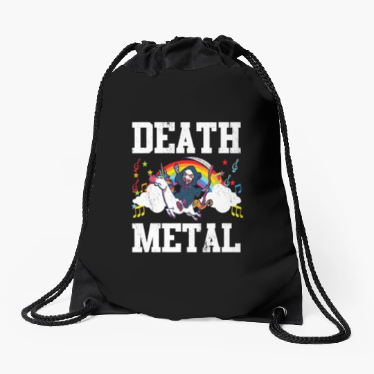 Death Metal Grim Reaper Riding A Unicorn Trick Drawstring Bags