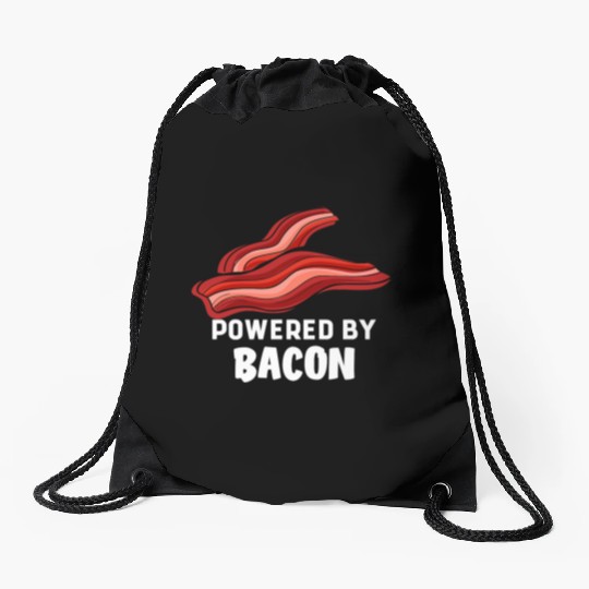Funny Saying Powered By Bacon Pig Farmer Humorous Drawstring Bags