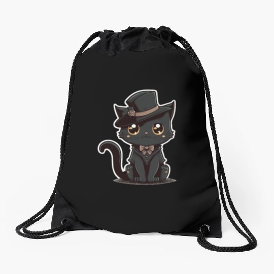 Black cat Drawstring Bags