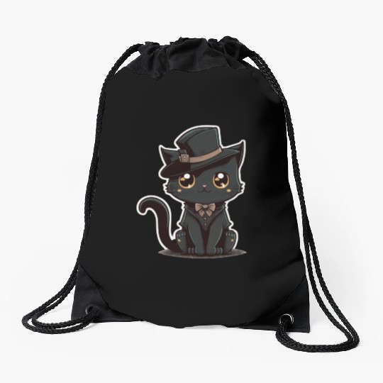 Black cat Drawstring Bags