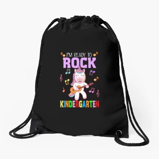 Kids Im Ready To Rock Kindergarten Unicorn Guitar Drawstring Bags