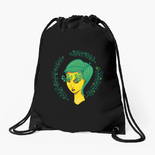 Hello Spring Green Witch Mother Nature Drawstring Bags