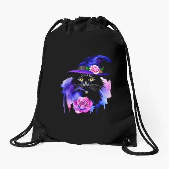 Watercolor Cat Halloween Sublimation Drawstring Bags