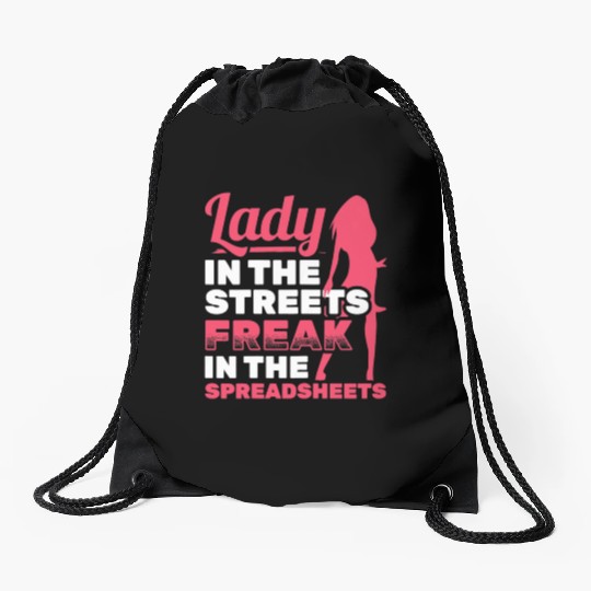 Womens Lady In Streets Freak In Spreadsheets Drawstring Bags