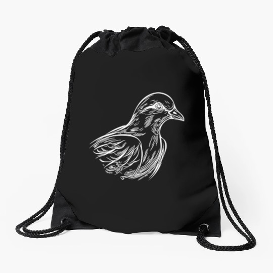 Elegant Dove In Tattoo Style Lines Drawstring Bags