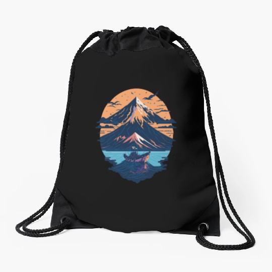 Serene Mount Fuji Sunset Peaceful River Scenery Drawstring Bags