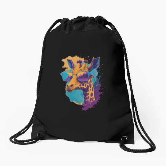Giraffe Wearing Sunglass Drawstring Bags