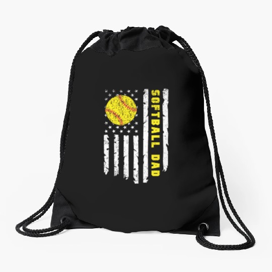 Softball Dad fathers day Drawstring Bags