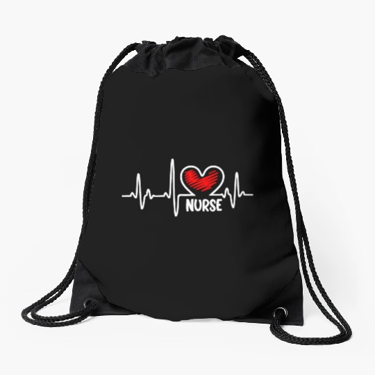 Nurse, heart beat Drawstring Bags