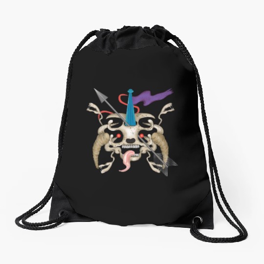 Evil alien skull with a tongue Drawstring Bags