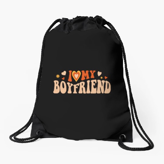 I Love My Boyfriend Groovy Red Heart My Boyfriend Drawstring Bags