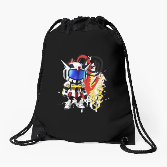 Chibi Mecha: A Cute Cyberpunk Design 8 Drawstring Bags