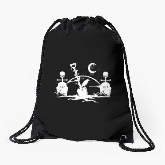 Gothic Graveyard Vintage Crow Lover Skull Fanatic Drawstring Bags