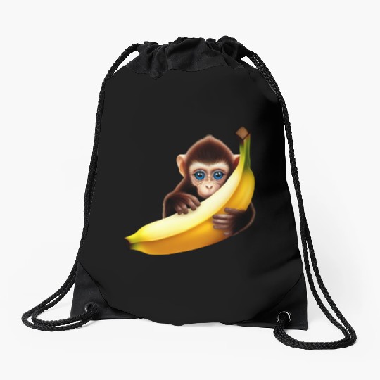Monkey hide and seek banana Drawstring Bags