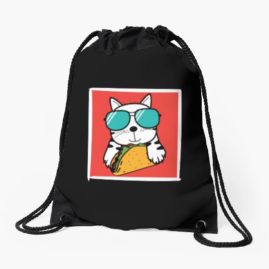 Cool Cat Taco Lover Drawstring Bags