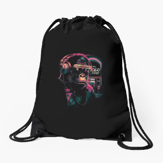 neon gorilla Drawstring Bags