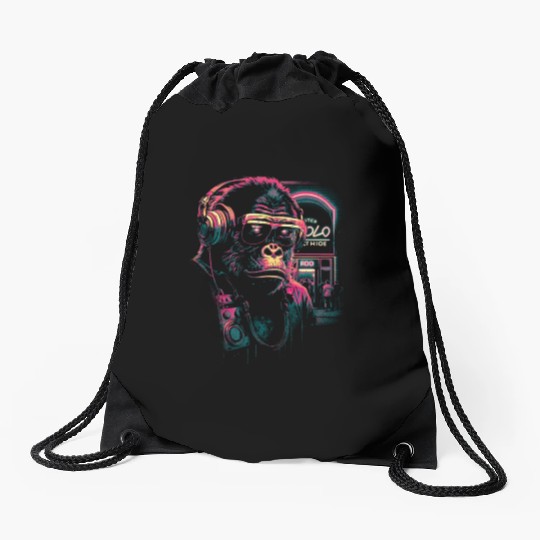 neon gorilla Drawstring Bags