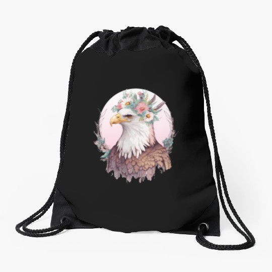 Birds Of Prey Bald Eagle Flower Crown Floral Birdi Drawstring Bags