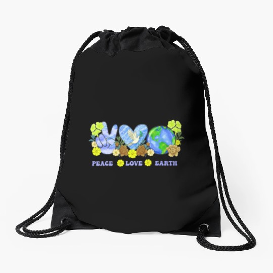 Peace Love Earth Peace Love People Earth Day Drawstring Bags