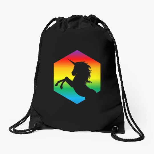 Rainbow Unicorn d20 Silhouette | TTRPG Pride Drawstring Bags