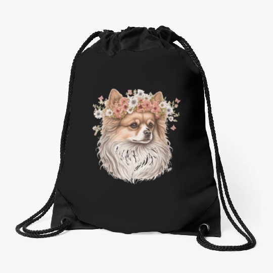 Cute Pomeranian Pom Flower Crown Pet Dog Breed Flo Drawstring Bags