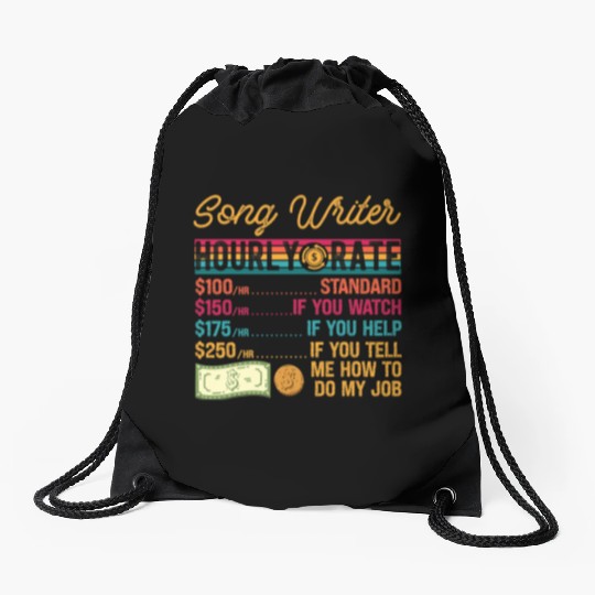 Funny Vintage Song Writer Hourly Rate Job Title Drawstring Bags