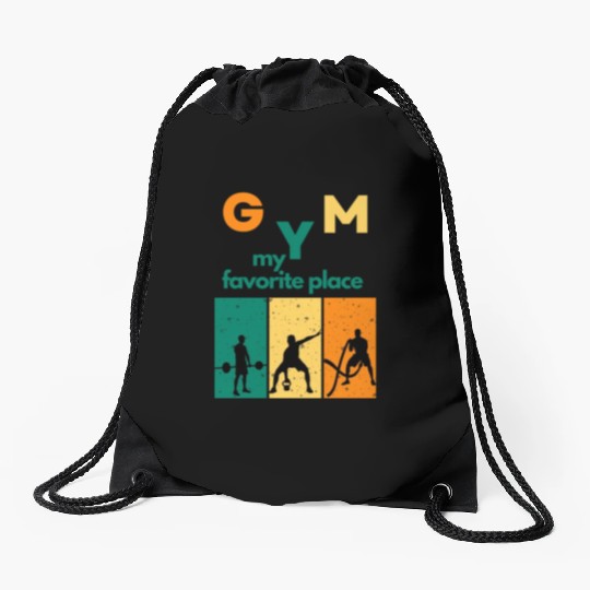 gym my favorite place Drawstring Bags