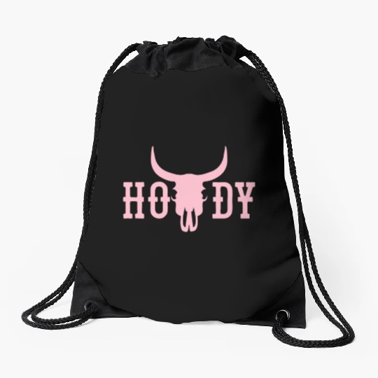 Howdy Cow Skull Western Cowboy Cowgirl Rodeo Howdy Drawstring Bags