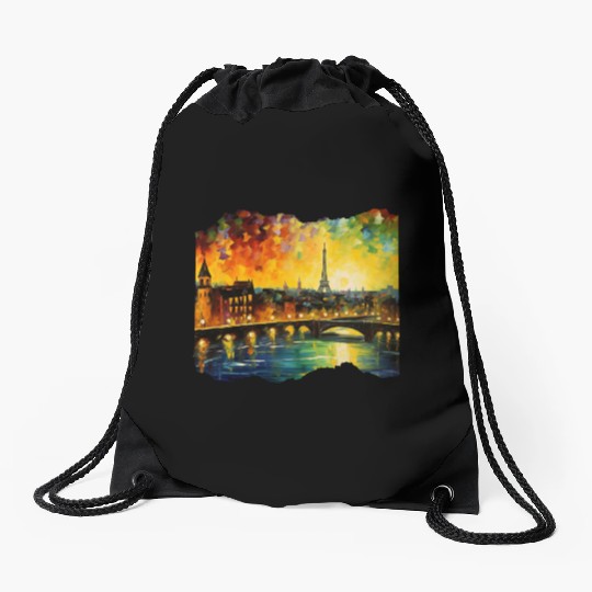 Starry Night over Paris Van Gogh Eiffel Tower Drawstring Bags