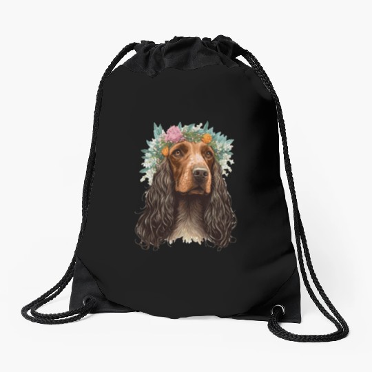 English Cocker Spaniel Flower Crown Dog Breed Flor Drawstring Bags