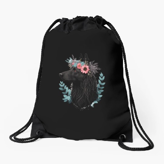 Belgian Sheepdog Flower Crown Pet Dog Breed Floral Drawstring Bags