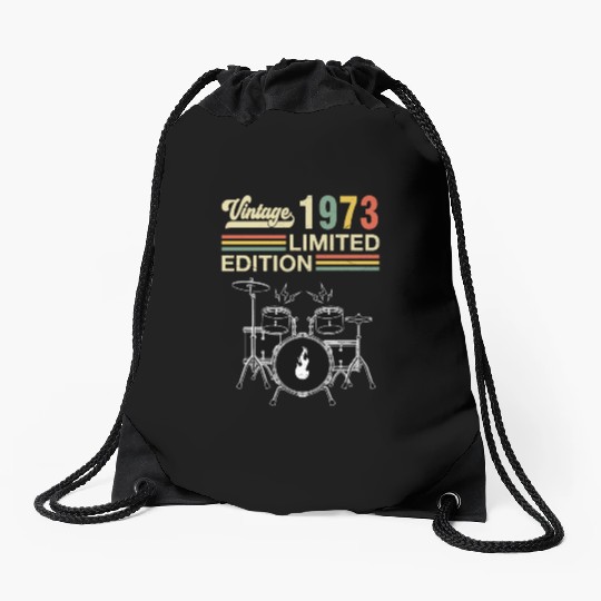 Vintage 1973 Drums 50th Birthday Drummer Drawstring Bags