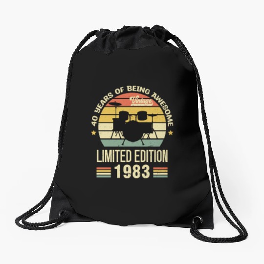 Vintage 1983 Drums 40th Birthday Drummer Drawstring Bags