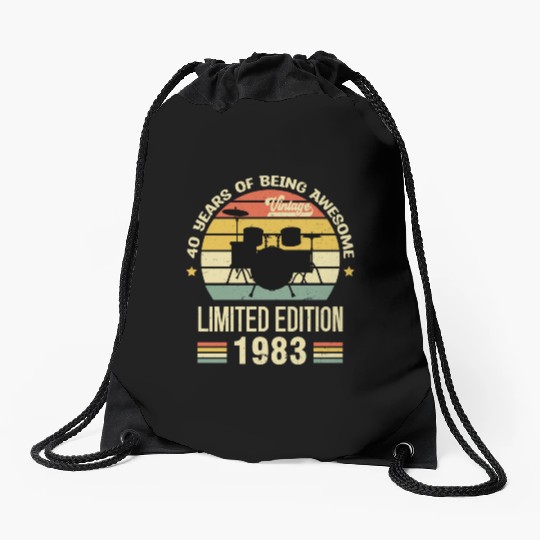 Vintage 1983 Drums 40th Birthday Drummer Drawstring Bags