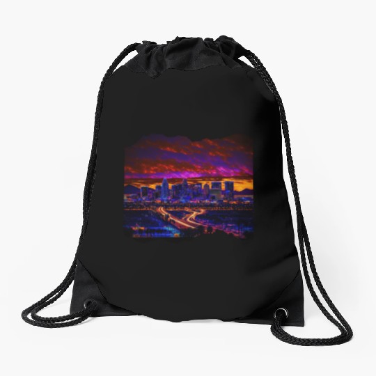 Phoenix Arizonna Skyline Neon Desert Nights Drawstring Bags