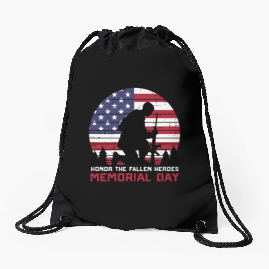 Honor The Fallen Heroes Memorial Day Us Flag Drawstring Bags