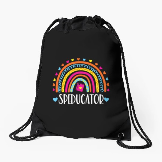 Speducator Rainbow Heart Special Education Teacher Drawstring Bags
