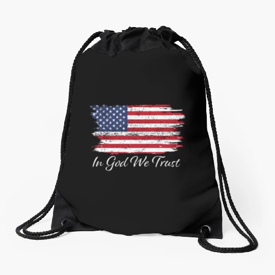 In God We Trust Us Flag Patriotic Drawstring Bags
