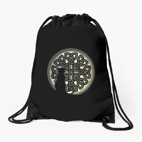 Celtic Knot Cat And The Moon Drawstring Bags