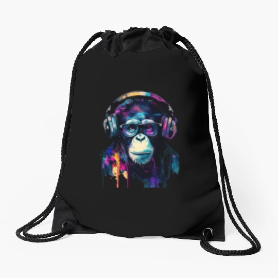 Banksy DJ Monkey with Headphones Drawstring Bags