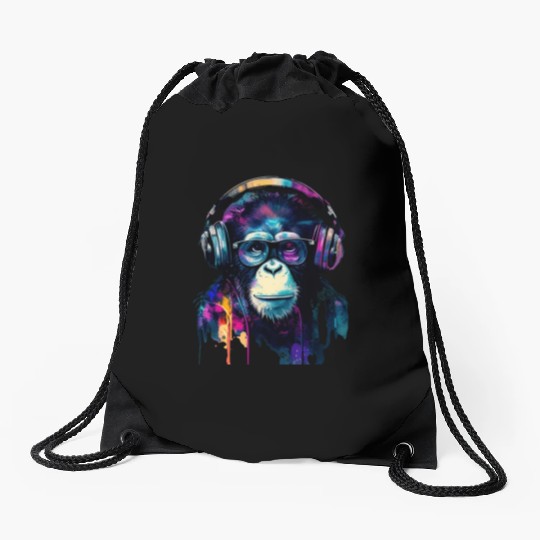 Banksy DJ Monkey with Headphones Drawstring Bags