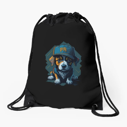 Cute Border Collie Puppy Wearing Baseball Hat Drawstring Bags
