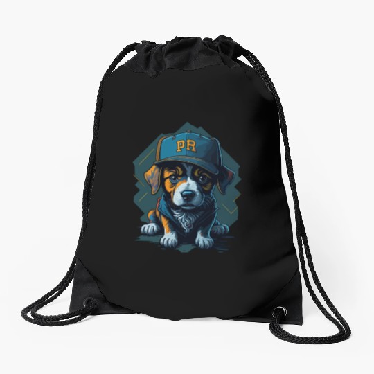 Cute Border Collie Puppy Wearing Baseball Hat Drawstring Bags