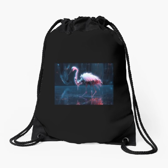 Neon Bird of Paradise Drawstring Bags