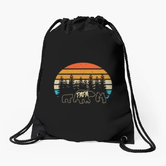 Papa Bear With Three Bear Cubs Drawstring Bags