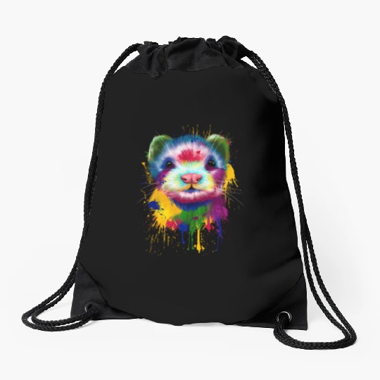 Ferret Artwork Face Hand Painting Splash Pet Polec Drawstring Bags
