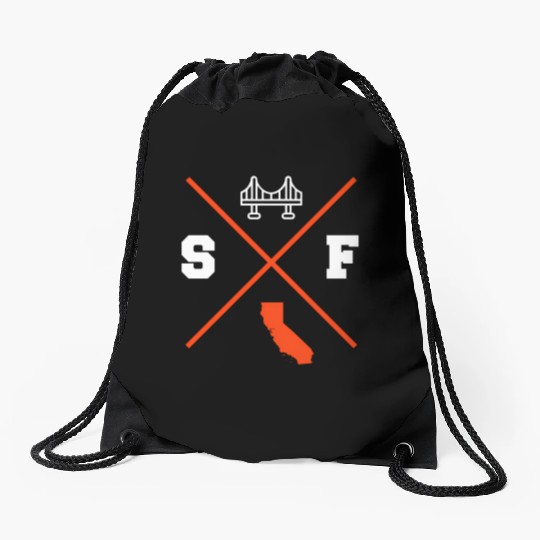 Sf San Francisco California Orange Outline Drawstring Bags