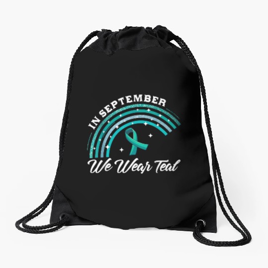 In September We Wear Teal Rainbow Pcos Awareness Drawstring Bags