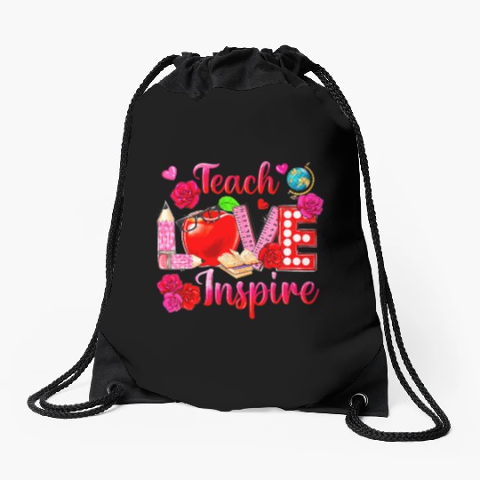 Teacher Love Inspire Floral Pencil Back To School Drawstring Bags
