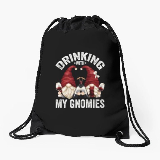 Wine Gnomes Loves Drinking With My Gnomies Gnome Drawstring Bags